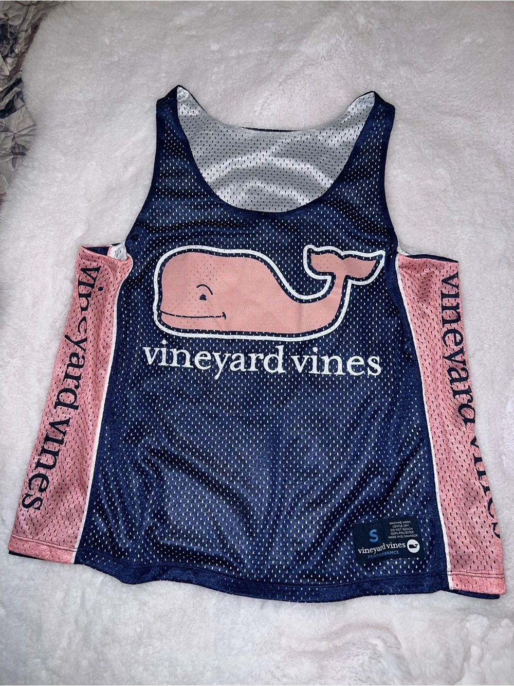 Vineyard Vines Navy Tank with Pink Whale Logo